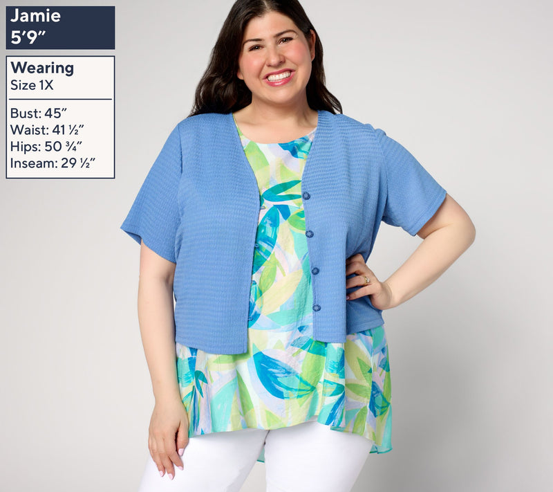 Susan Graver Textured Knit Button Front Short-Sleeve Shrug — View 2