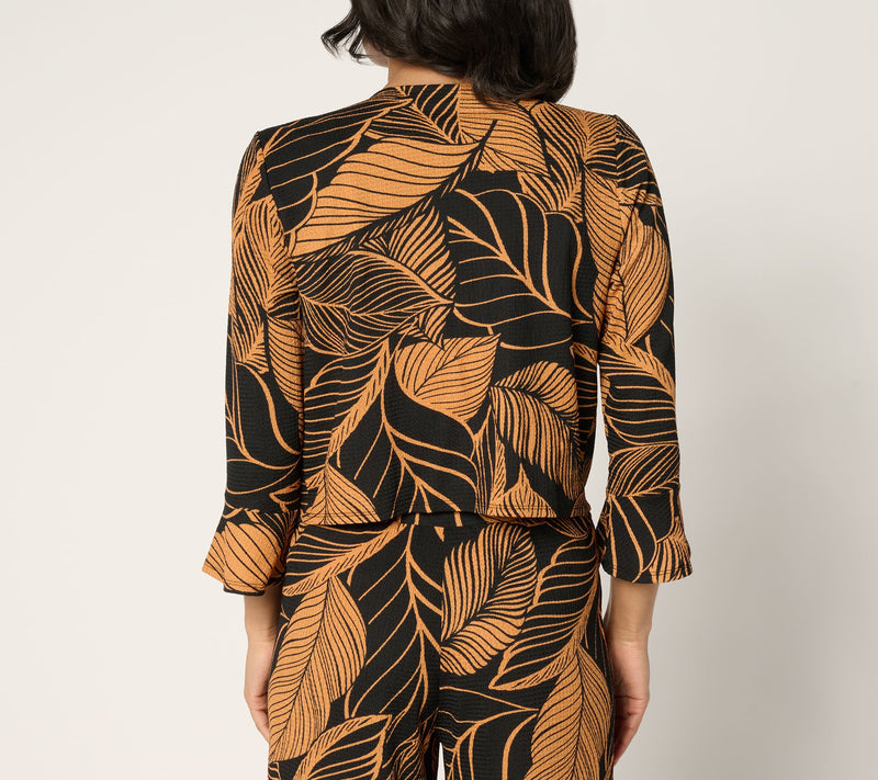 Susan Graver Printed Textured Knit Flounce-Sleeve Tie Front Shrug — View 10