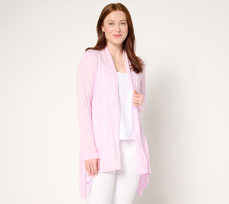 Susan Graver Weekend Regular Textured Jersey Drape Front Cardigan — View 15
