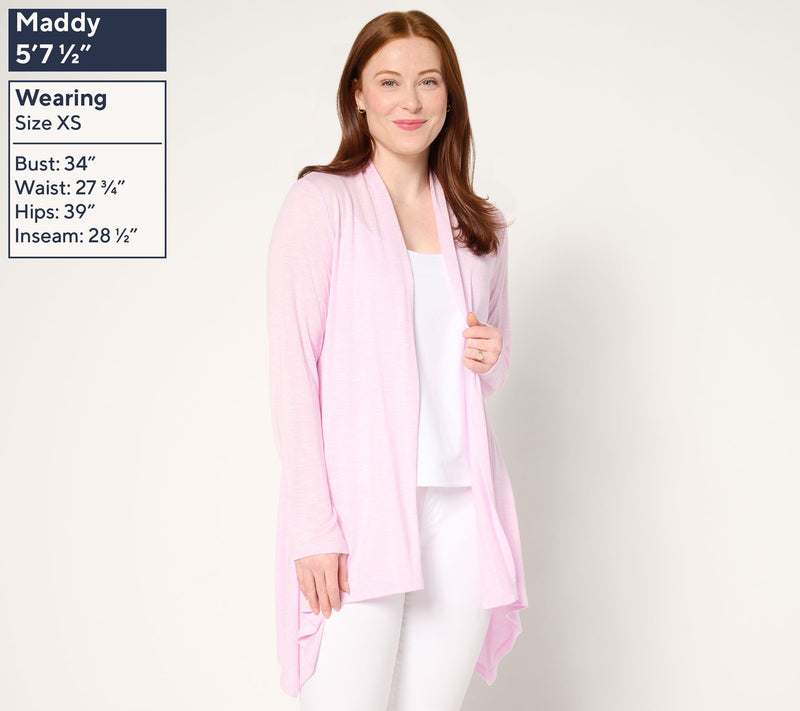 Susan Graver Weekend Regular Textured Jersey Drape Front Cardigan — View 5