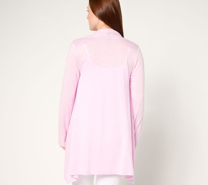 Susan Graver Weekend Petite Textured Jersey Drape Front Cardigan — View 6