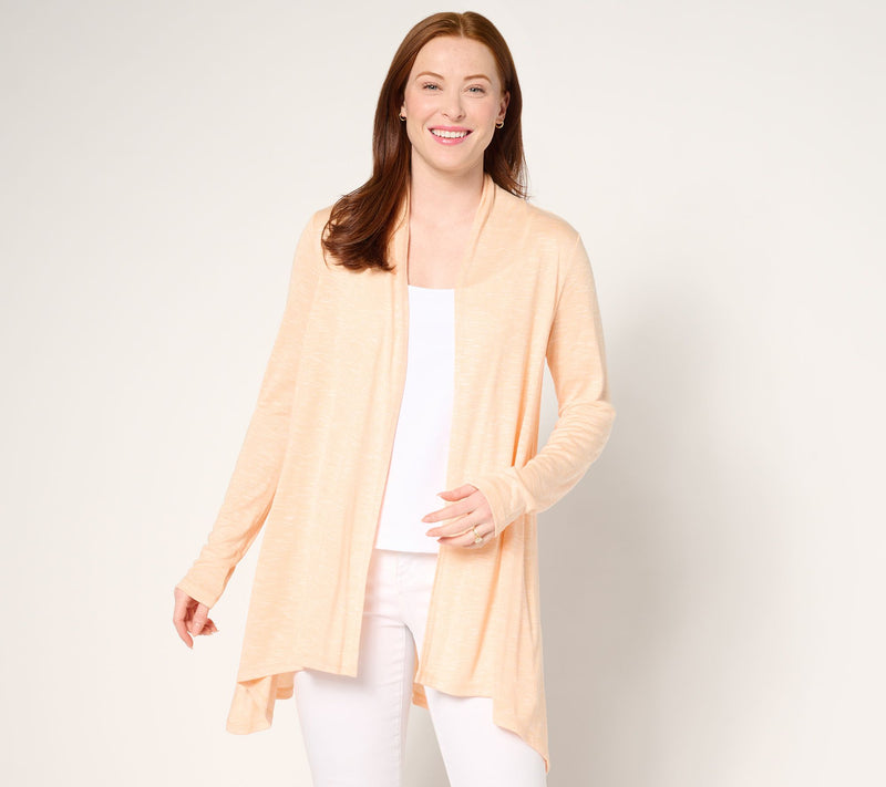 Susan Graver Weekend Petite Textured Jersey Drape Front Cardigan — View 16