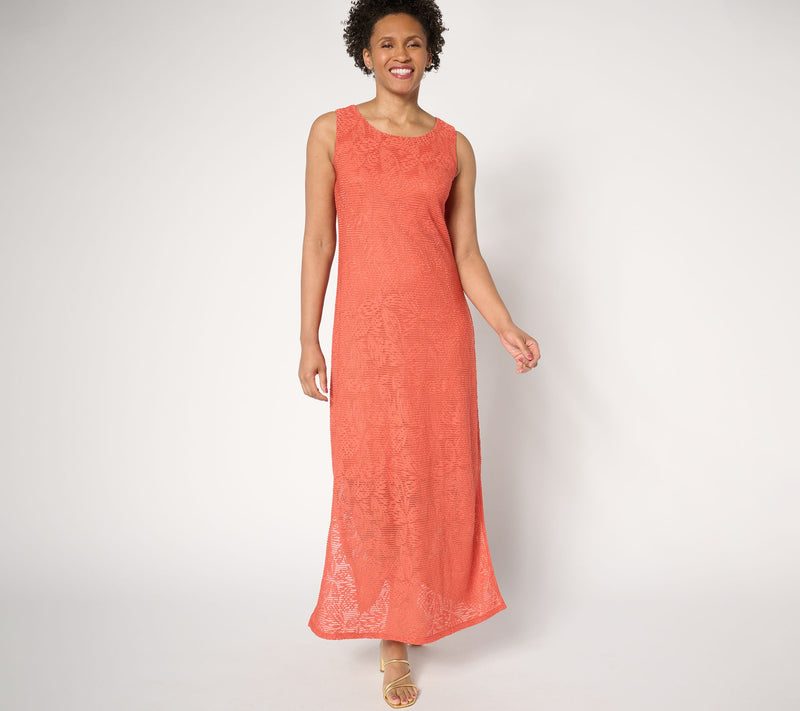 Women with Control Regular Floral Illusion Jacquard Maxi Dress — View 3