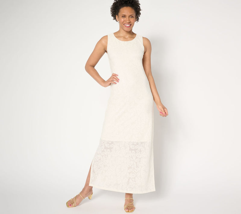 Women with Control Petite Floral Illusion Jacquard Maxi Dress — View 5