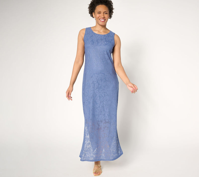 Women with Control Petite Floral Illusion Jacquard Maxi Dress — Main view