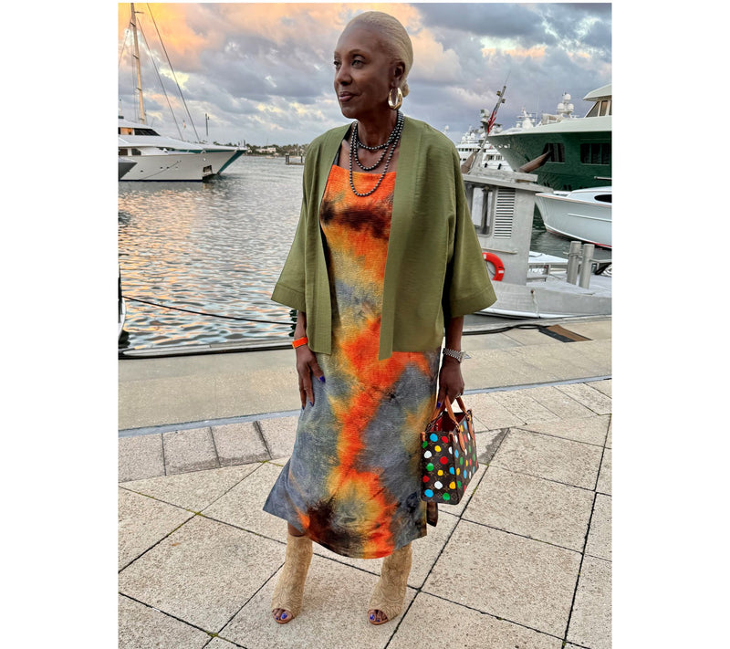 Women with Control Petite Textured Knit Tie Dye Midi Dress — View 10