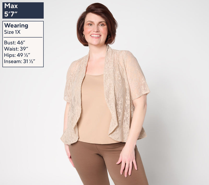 Susan Graver Stretch Knit Lace Elbow-Sleeve Peplum Shrug — View 8