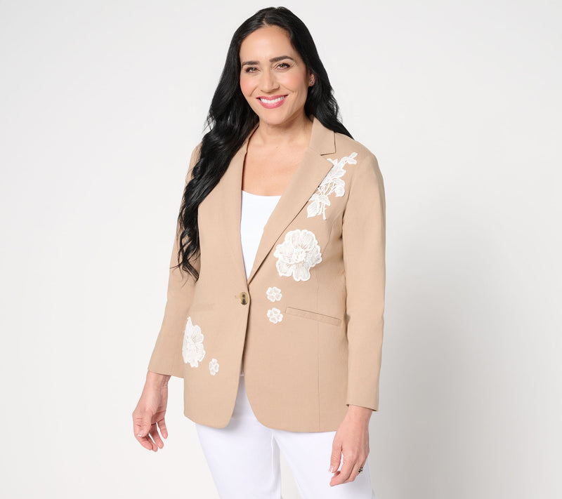 GRAVER Susan Graver Regular Ultra Stretch Blazer with Lace Appliques — View 5