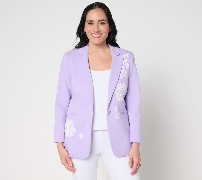 GRAVER Susan Graver Regular Ultra Stretch Blazer with Lace Appliques — View 3