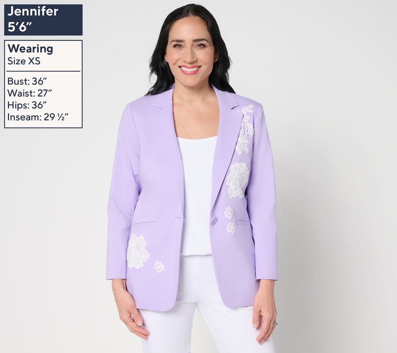 GRAVER Susan Graver Petite Ultra Stretch Blazer with Lace Appliques — View 9