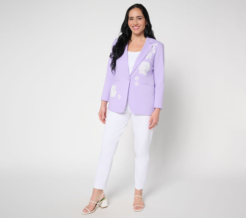 GRAVER Susan Graver Petite Ultra Stretch Blazer with Lace Appliques — View 11