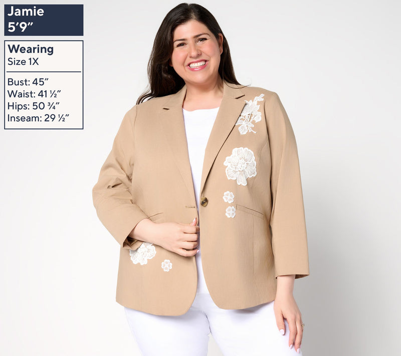 GRAVER Susan Graver Petite Ultra Stretch Blazer with Lace Appliques — View 8