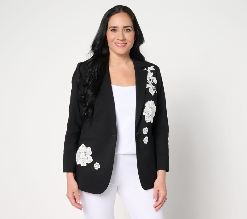 GRAVER Susan Graver Petite Ultra Stretch Blazer with Lace Appliques — Main view