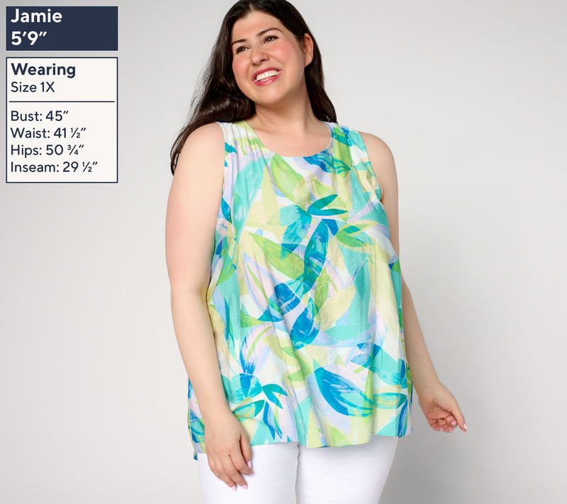 Susan Graver Regular Printed Dolce Textured Woven Tie Back Hi Low Tunic — View 2