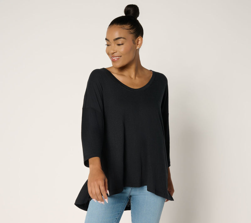 Peace Love World Soft V-Neck 3/4 Sleeve Linen Blend Easy Tee — View 9