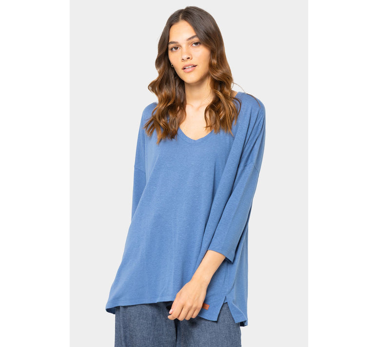 Peace Love World Soft V-Neck 3/4 Sleeve Linen Blend Easy Tee — View 11