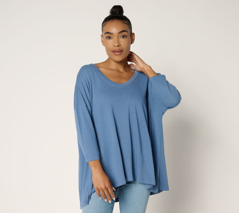 Peace Love World Soft V-Neck 3/4 Sleeve Linen Blend Easy Tee — View 5