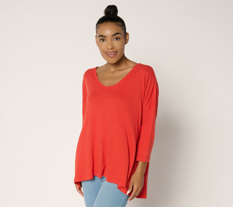 Peace Love World Soft V-Neck 3/4 Sleeve Linen Blend Easy Tee — View 3