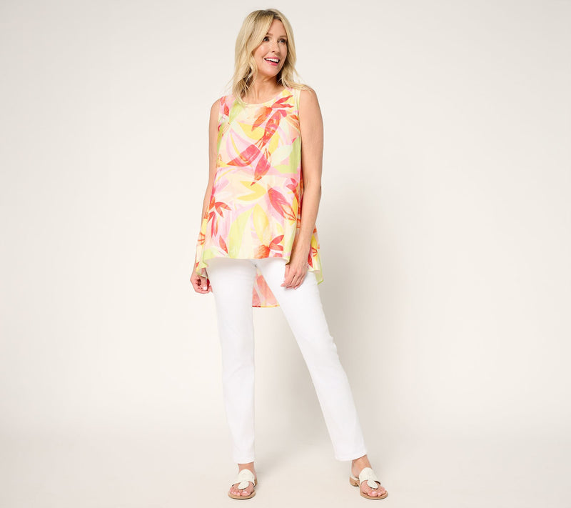 Susan Graver Petite Printed Dolce Textured Woven Tie Back Hi Low Tunic — View 5