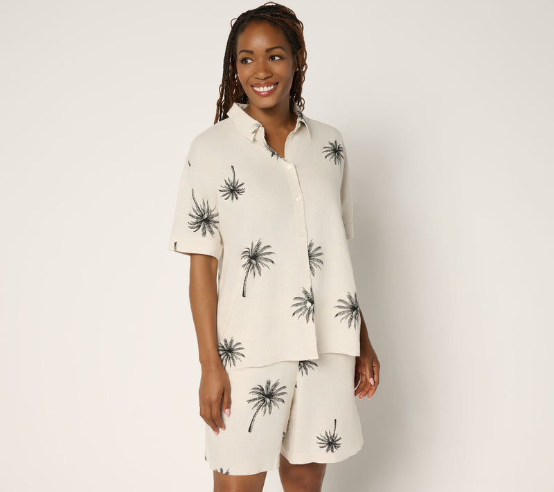 Peace Love World Boheme Linen Blend Printed Short Sleeve Shirt — View 11