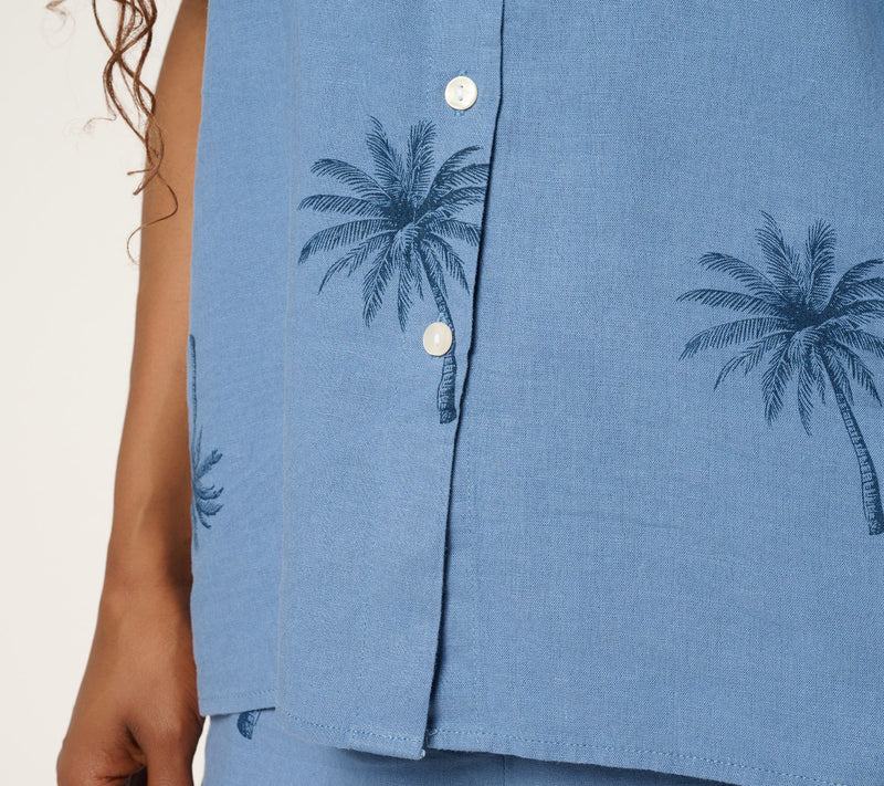 Peace Love World Boheme Linen Blend Printed Short Sleeve Shirt — View 6