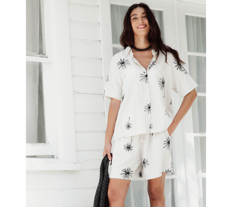 Peace Love World Boheme Linen Blend Printed Short Sleeve Shirt — View 7
