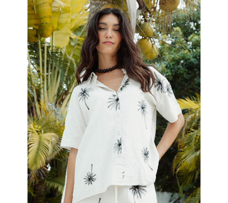 Peace Love World Boheme Linen Blend Printed Short Sleeve Shirt — View 8
