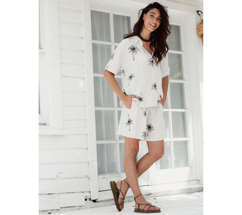 Peace Love World Boheme Linen Blend Printed Shorts — View 9