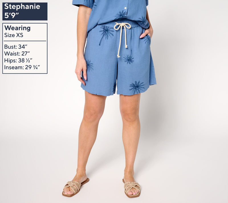 Peace Love World Boheme Linen Blend Printed Shorts — View 5