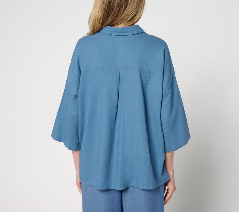 Peace Love World Boheme Linen Blend Pieced Short Sleeve Shirt — View 4