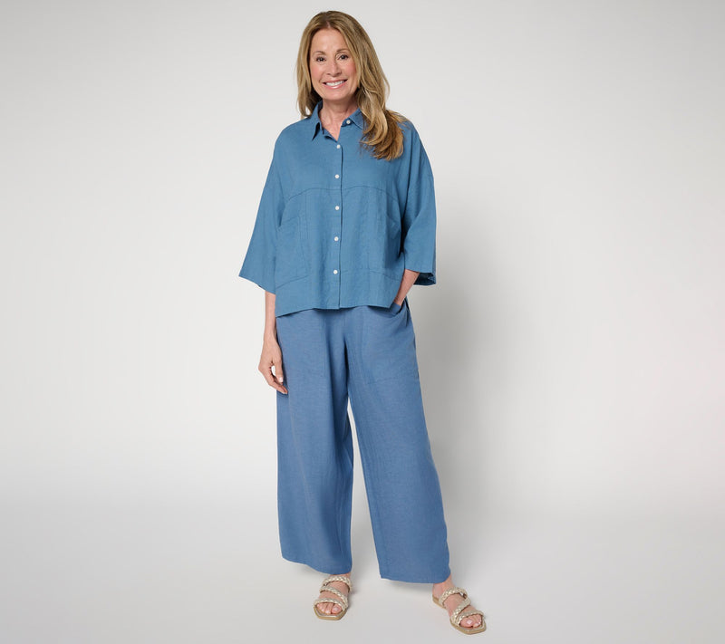 Peace Love World Boheme Linen Blend Pieced Short Sleeve Shirt — View 5