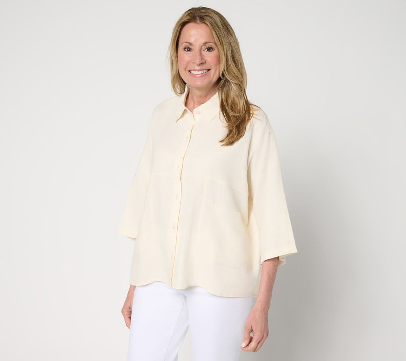 Peace Love World Boheme Linen Blend Pieced Short Sleeve Shirt — View 14
