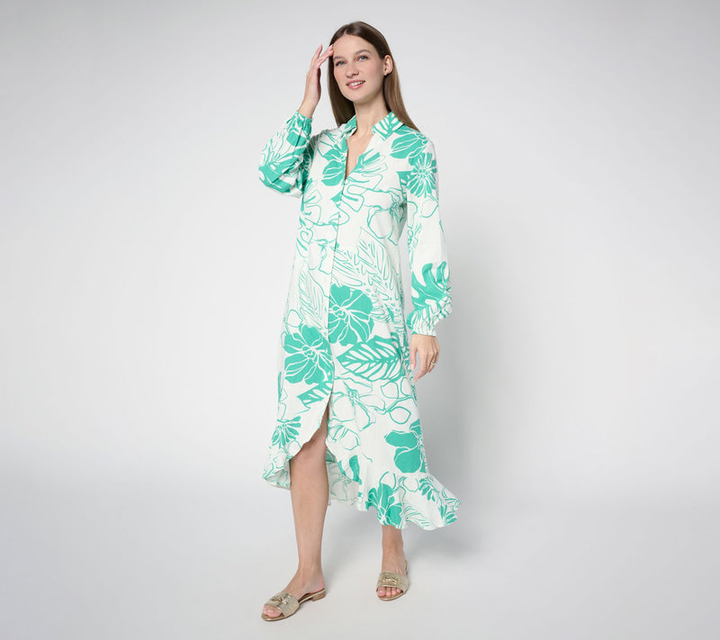Peace Love World Boheme Regular Linen Blend Button Front Dress — View 11