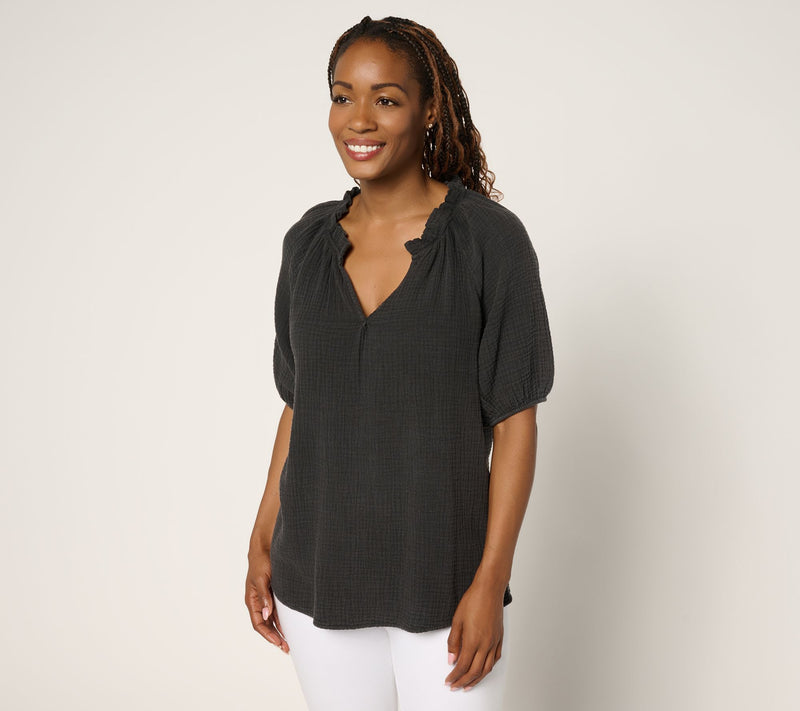 Peace Love World Boheme Feminine Popover Elbow Sleeve Blouse — View 12