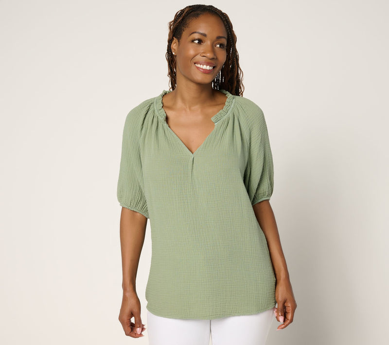 Peace Love World Boheme Feminine Popover Elbow Sleeve Blouse — Main view