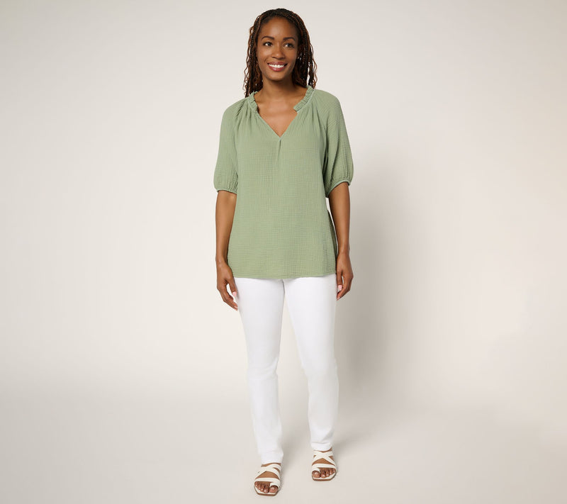 Peace Love World Boheme Feminine Popover Elbow Sleeve Blouse — View 5