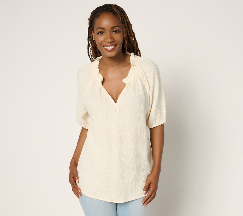 Peace Love World Boheme Feminine Popover Elbow Sleeve Blouse — View 14