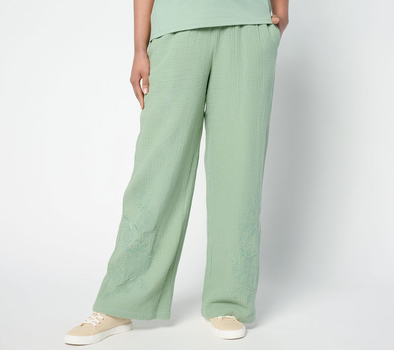 Peace Love World Boheme Regular Cotton Gauze Pants with Embroidery — Main view