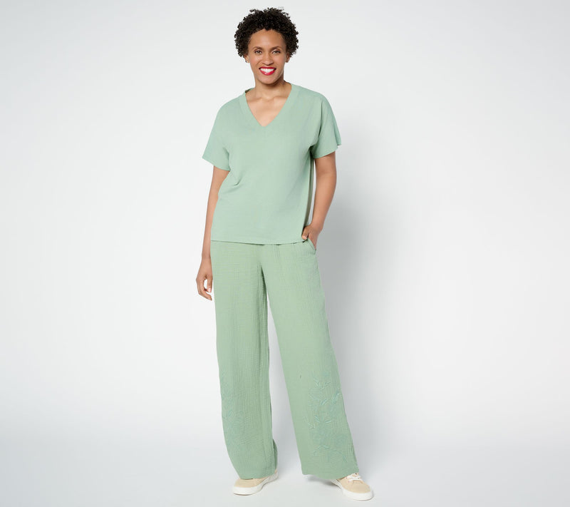 Peace Love World Boheme Regular Cotton Gauze Pants with Embroidery — View 5