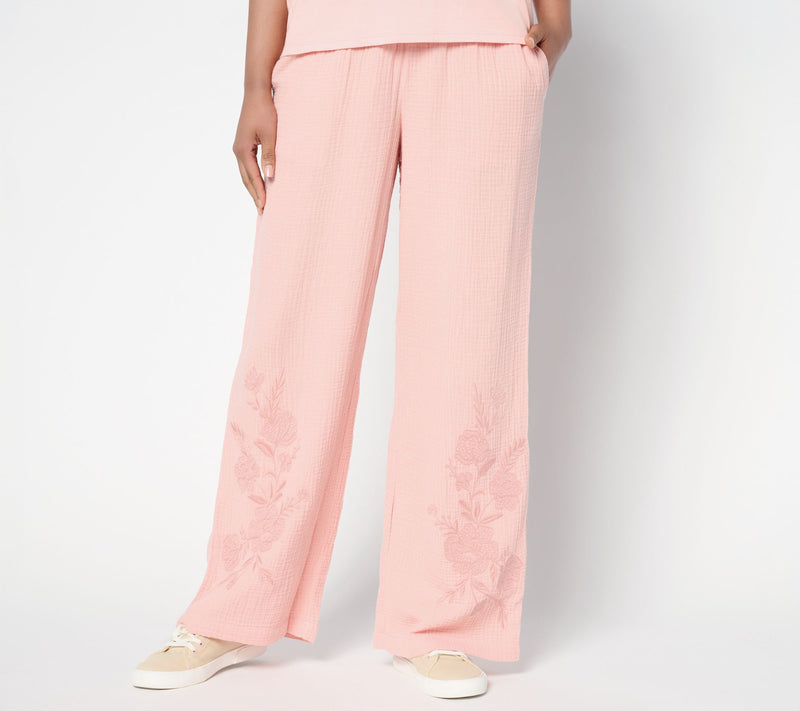 Peace Love World Boheme Regular Cotton Gauze Pants with Embroidery — View 14
