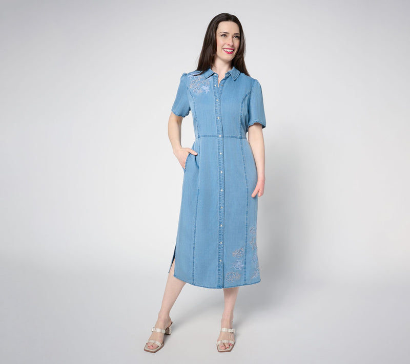 Studio Park x Terri Conn Regular Lyocell Embroidered Shirt Dress — View 9