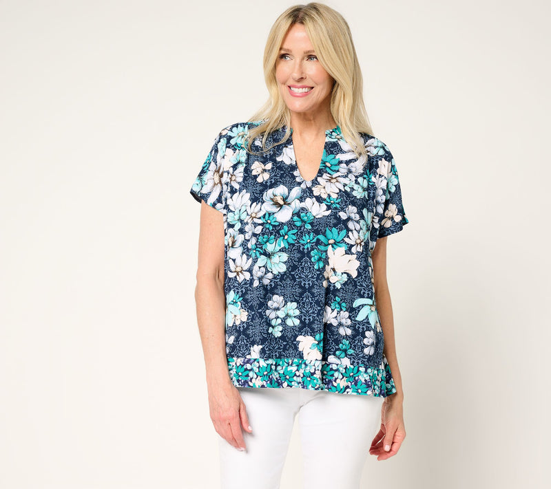 Studio Park x Terri Conn Woven Border Print Top — View 7