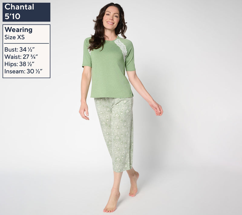 Cuddl Duds Lace Inset Raglan Sleeve Pajama Set — View 10
