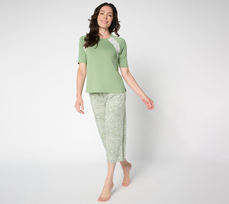 Cuddl Duds Lace Inset Raglan Sleeve Pajama Set — Main view