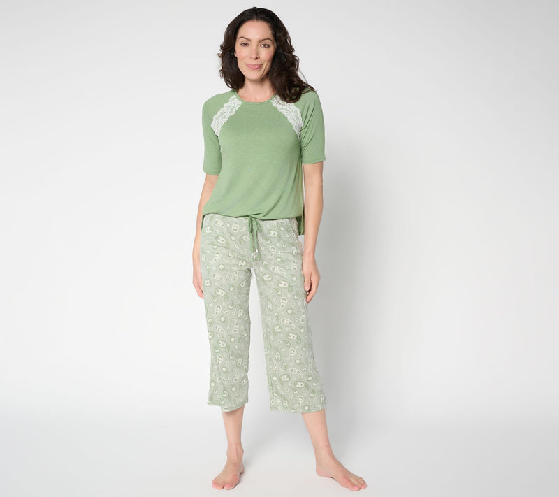 Cuddl Duds Lace Inset Raglan Sleeve Pajama Set — View 12