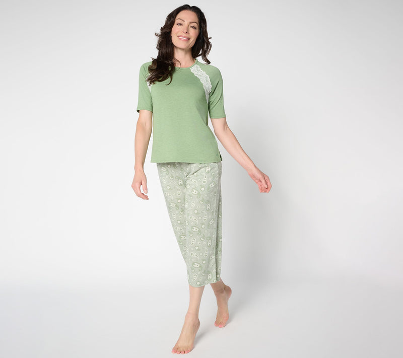 Cuddl Duds Lace Inset Raglan Sleeve Pajama Set — View 9