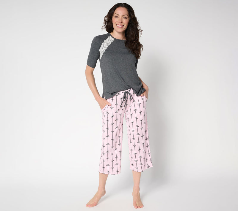 Cuddl Duds Lace Inset Raglan Sleeve Pajama Set — View 5