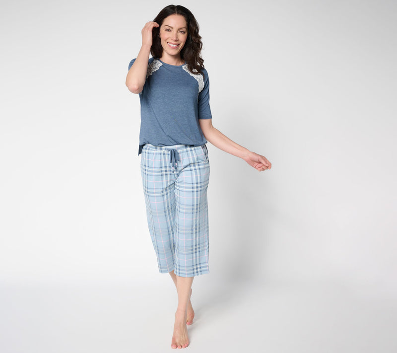 Cuddl Duds Lace Inset Raglan Sleeve Pajama Set — View 3