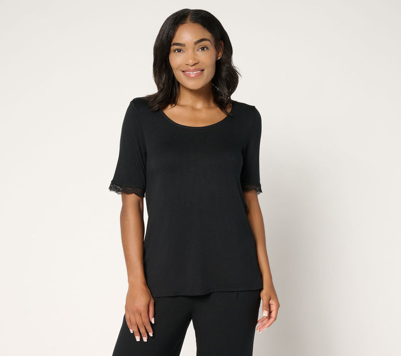 Cuddl Duds Soft Stretch Lace Trimmed Tee — View 2