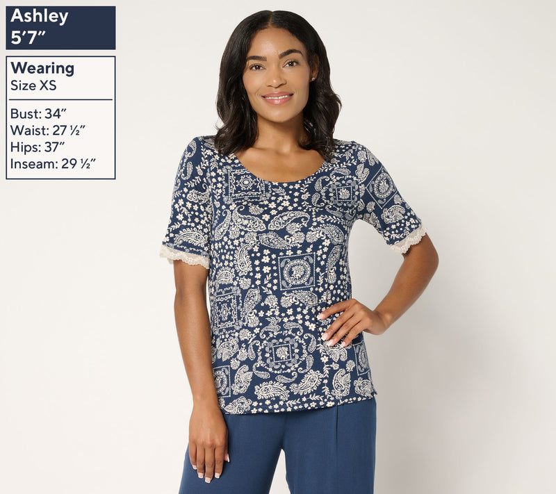 Cuddl Duds Soft Stretch Lace Trimmed Tee — View 5
